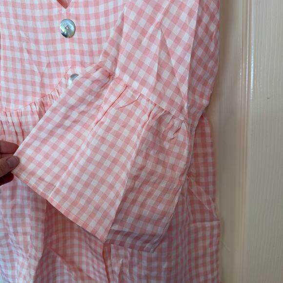 NWT Weekend Suzanne Betro Blouse Gingham Flowy Sleeve Size S Pink White Coquette - Picture 6 of 8